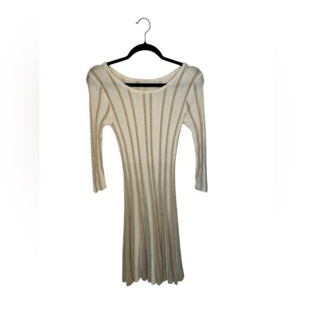 Cato white and gold long sleeve sweater mini dress